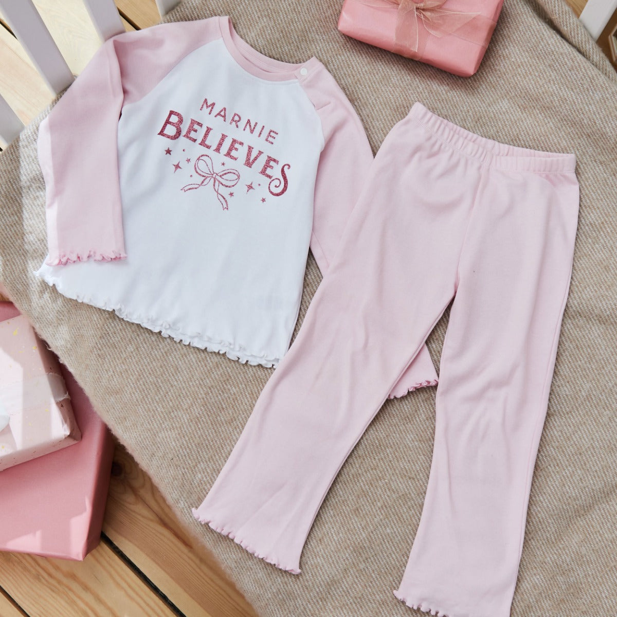 Personalised Believes Bow Jersey Pyjamas