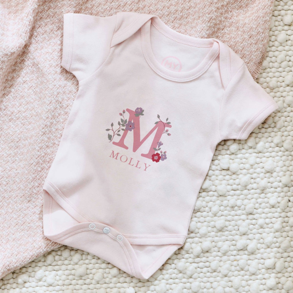 Personalised Pink Floral Initial Bodysuit