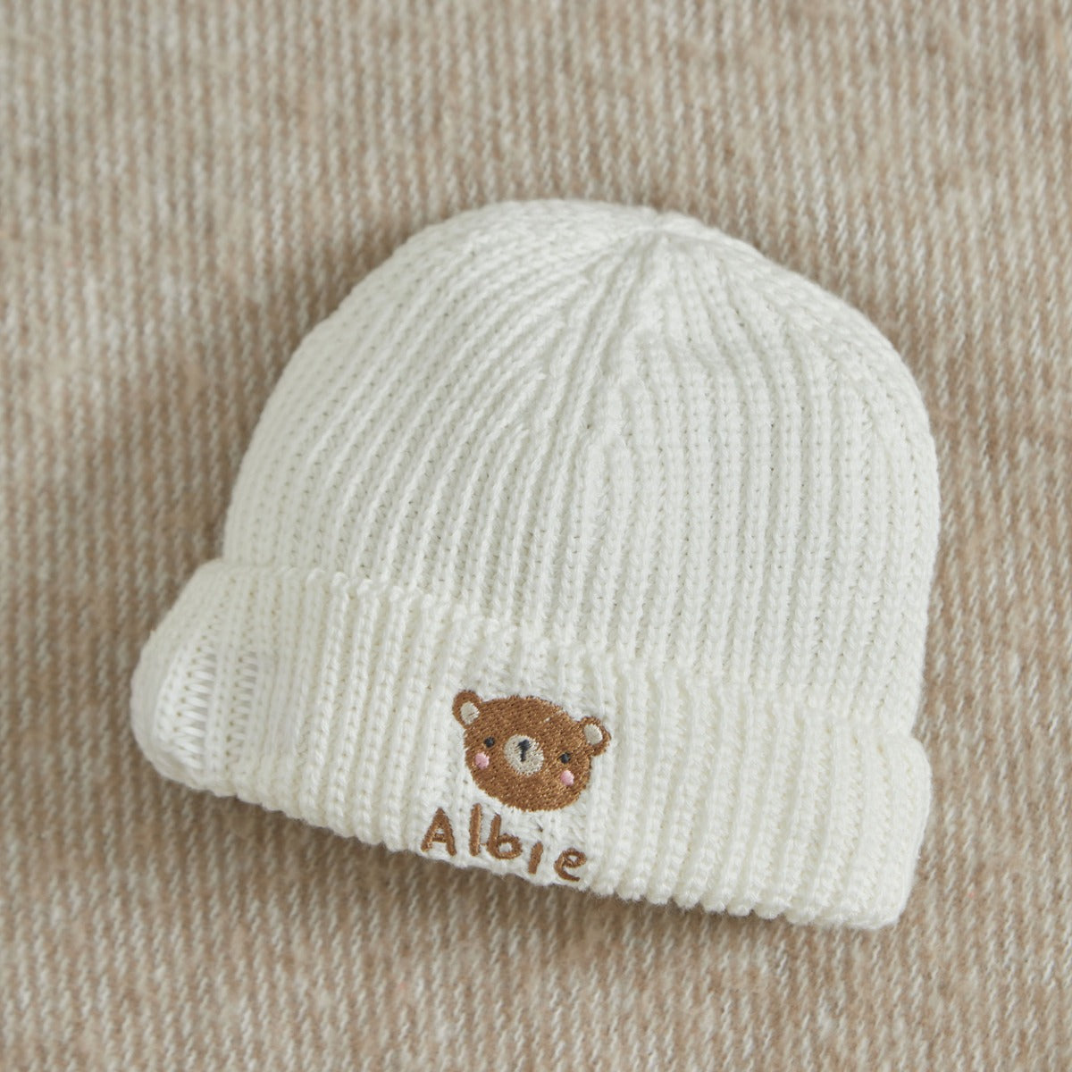 Personalised Bear Design Ecru Beanie