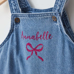 Personalised Pink Glitter Bow Denim Dungarees