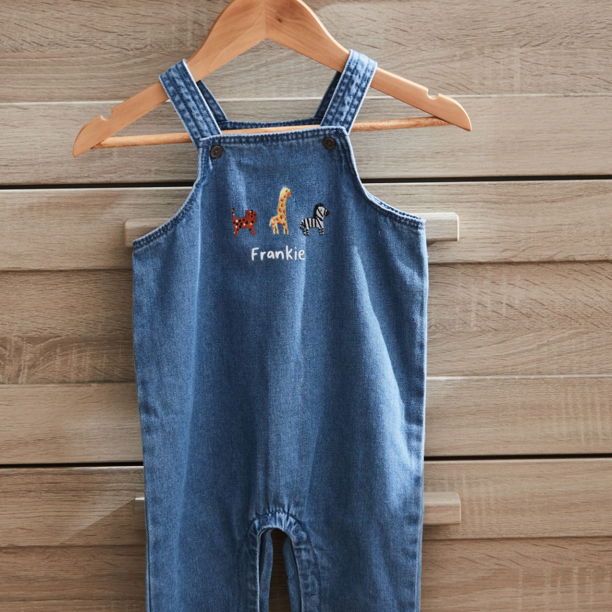 Personalised Safari Blue Denim Dungarees