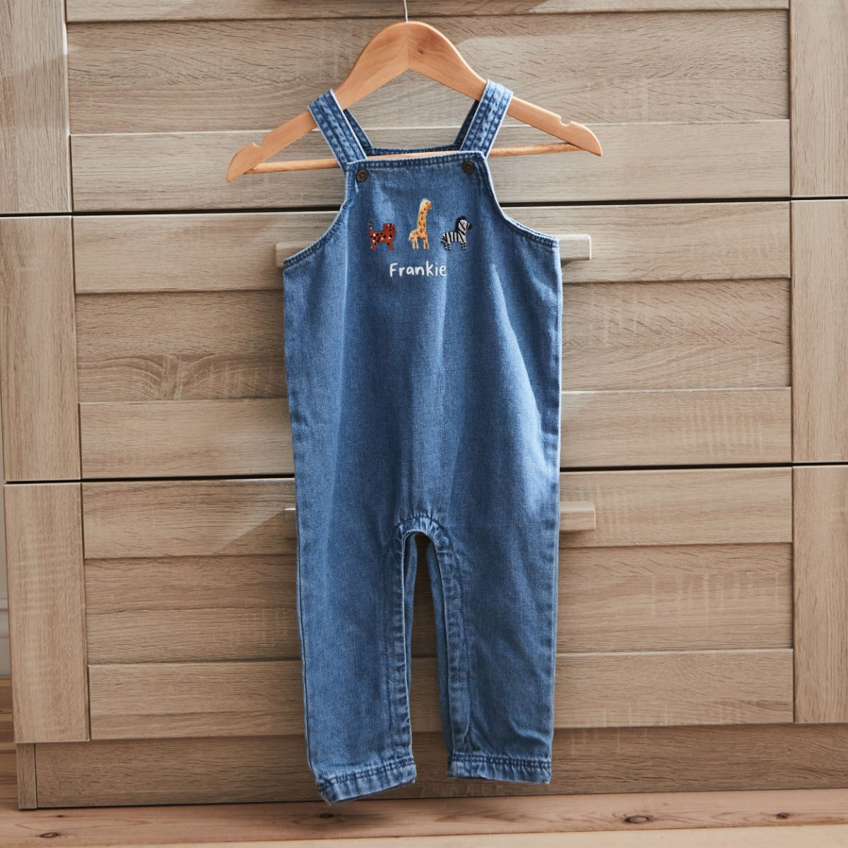 Personalised Safari Blue Denim Dungarees