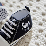 Personalised Navy Dinosaur Baby High Top Shoes