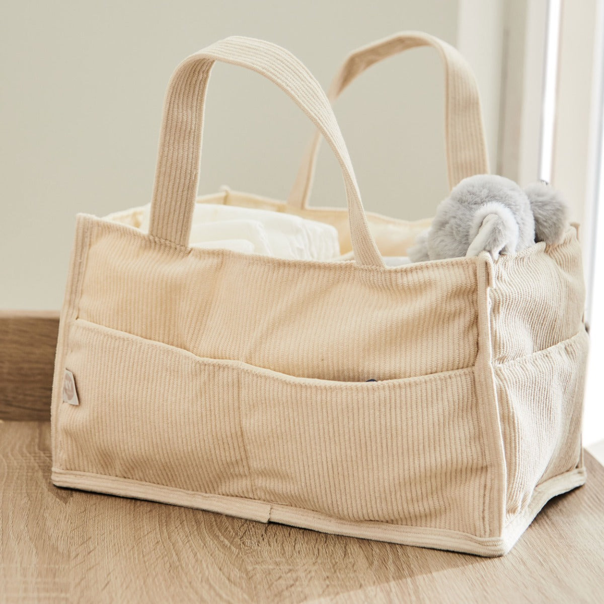 Personalised Bear Design Cord Nappy Caddy