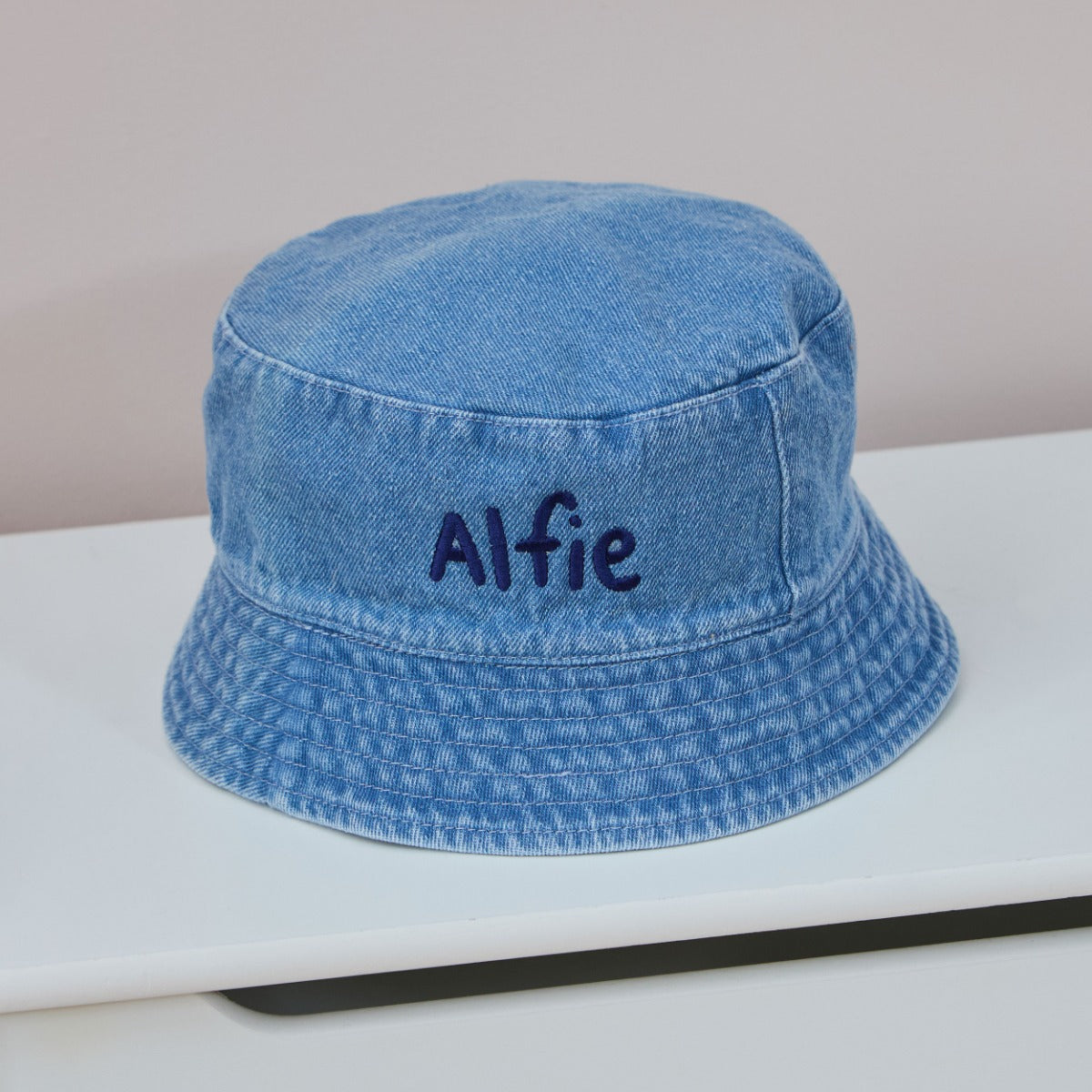Personalised Blue Lettering Denim Bucket Hat