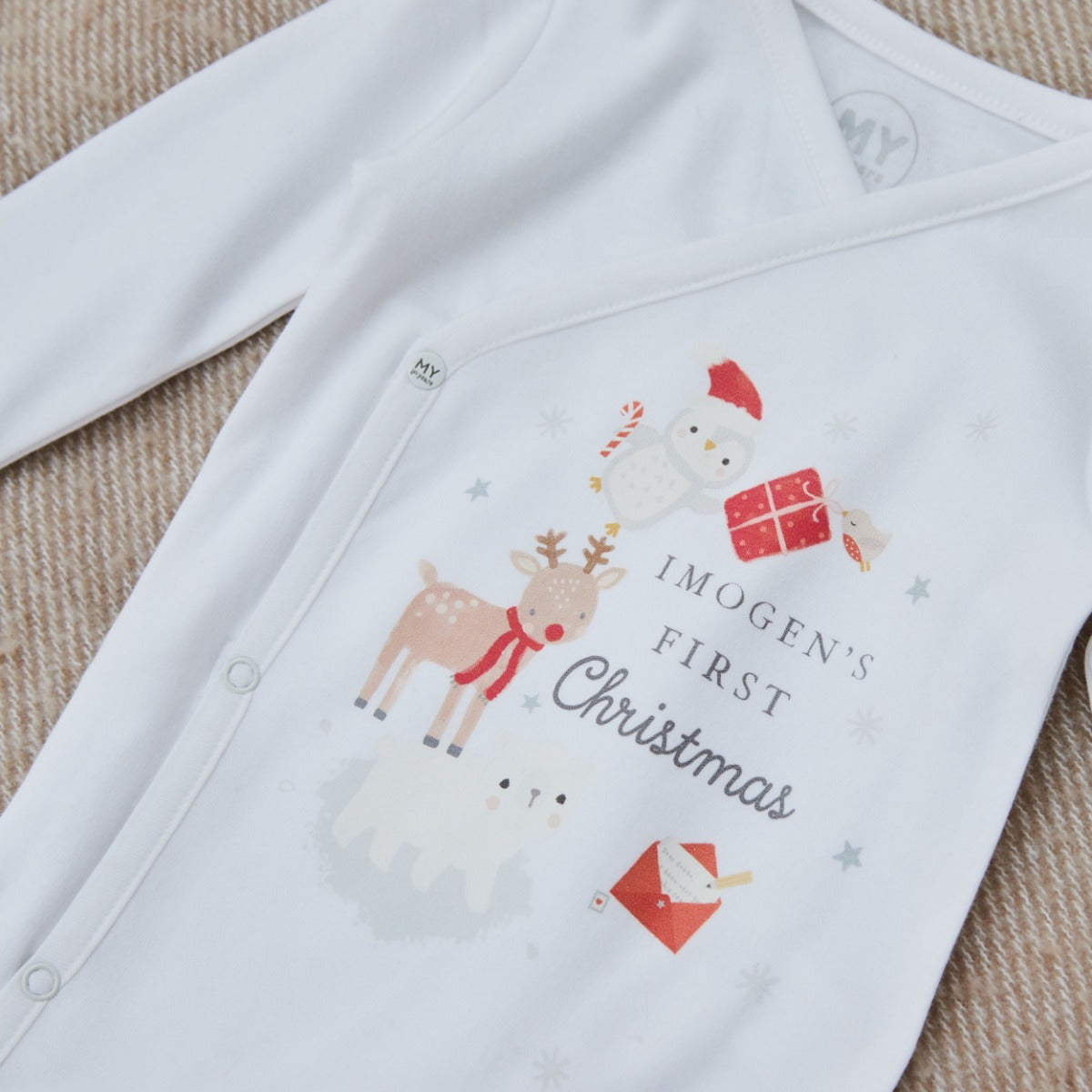 Personalised First Christmas Stack Wrap Sleepsuit & Hat Set