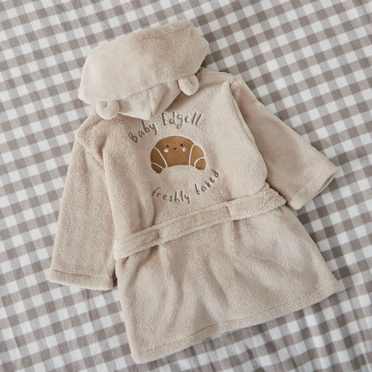 Personalised 'Breakfast Club' Croissant Oatmeal Fleece Robe