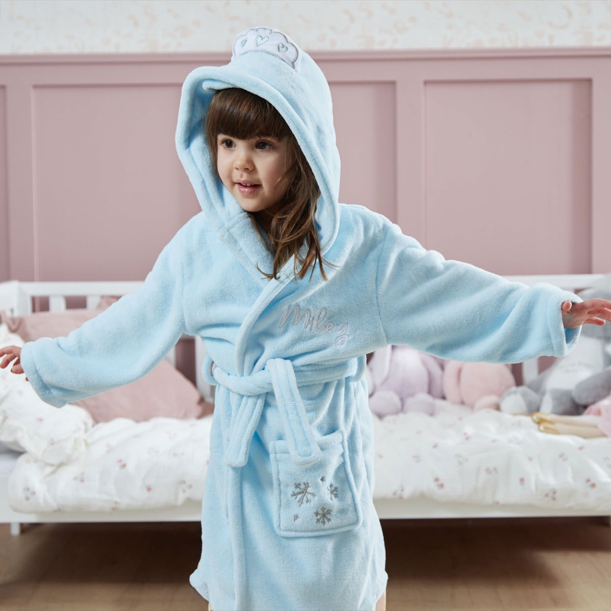 Personalised Snow Princess Blue Hooded Fleece Robe 