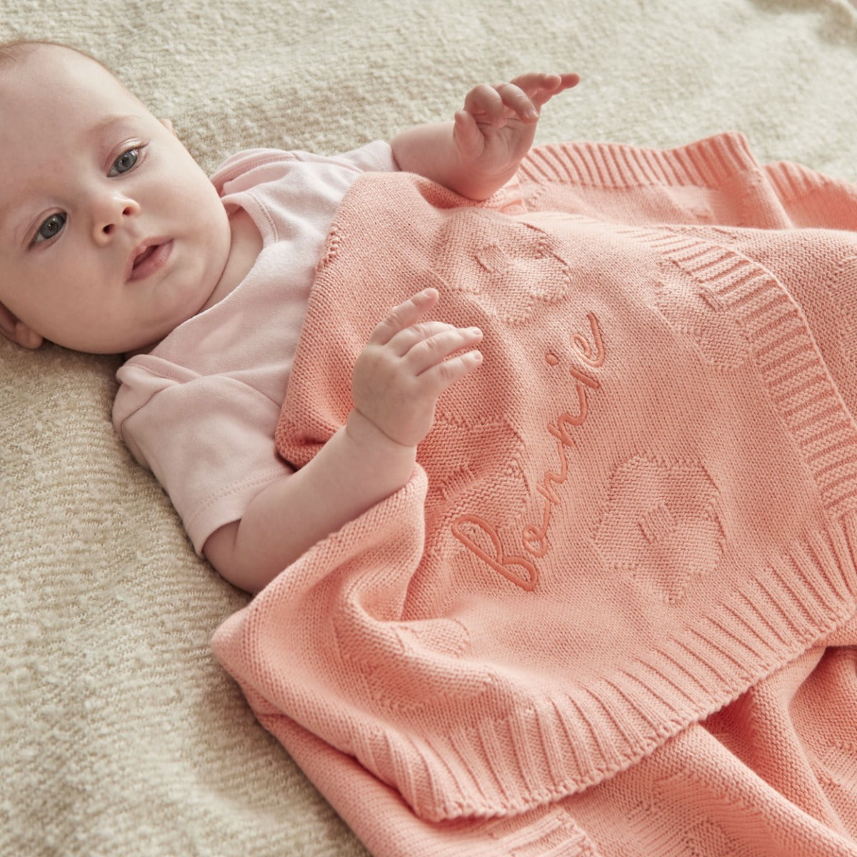Personalised Peach Sorbet Flower Jacquard Blanket