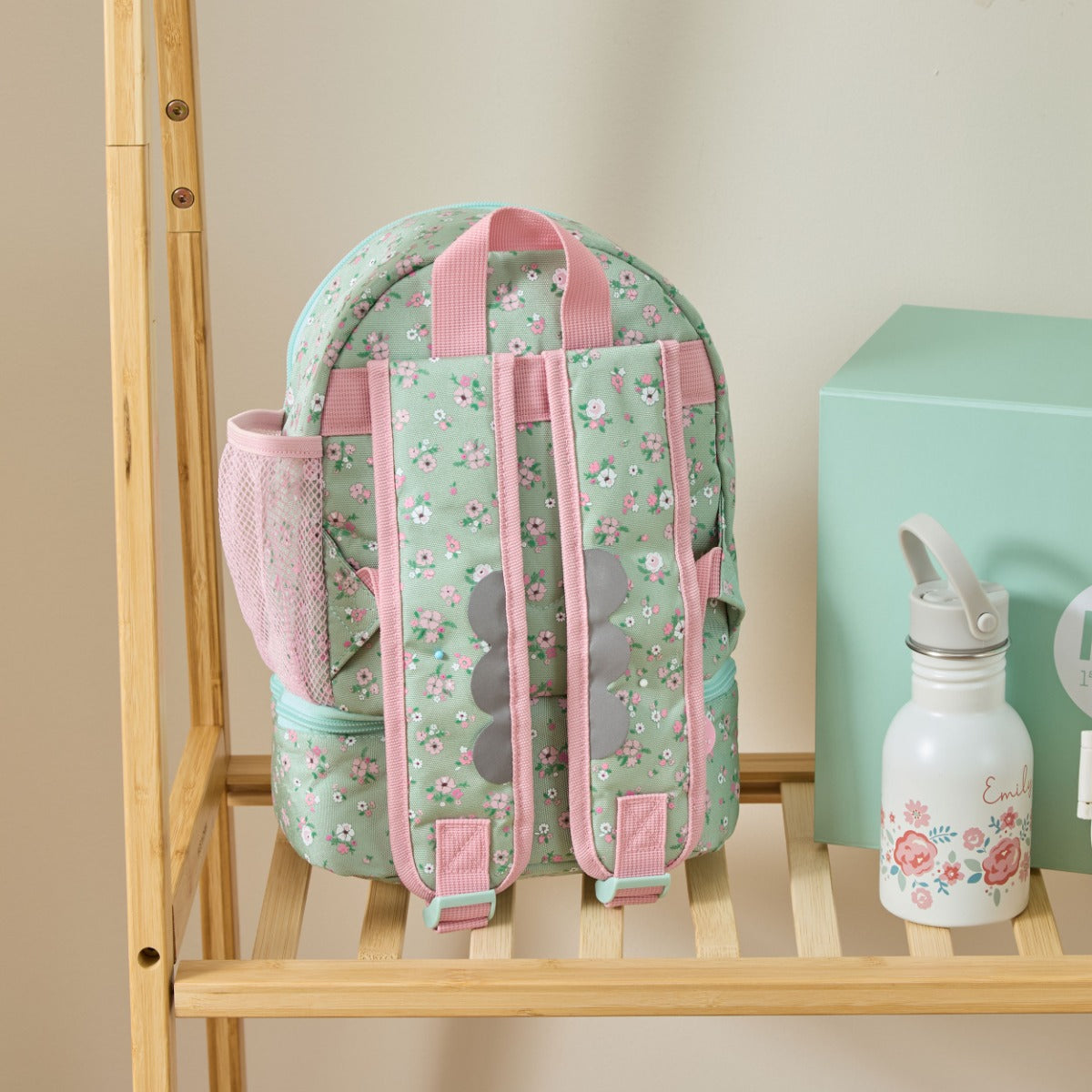 Personalised Sage Ditsy Floral Compartment Backpack 