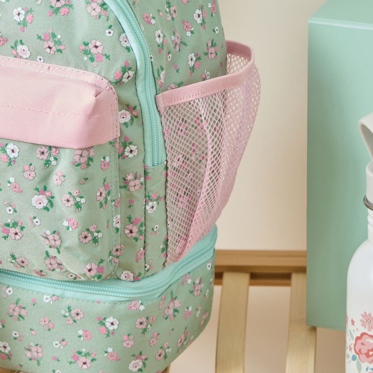 Personalised Sage Ditsy Floral Compartment Backpack 