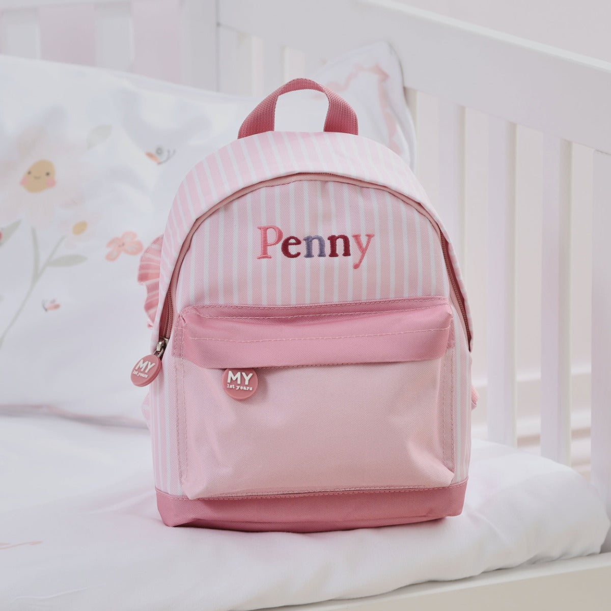 Personalised Pink Stripe Frill Mini Backpack 
