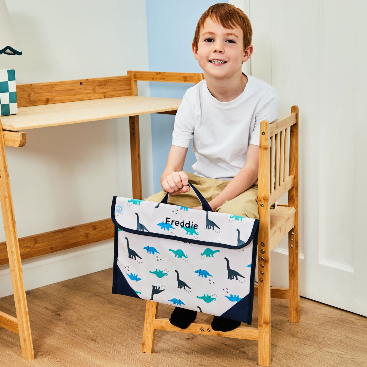 Personalised Grey Dino Book Bag