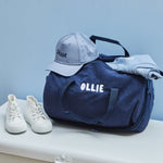 Personalised Navy Cord Barrel Bag 