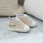 Personalised Oatmeal Baby High Top Trainers