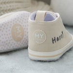 Personalised Oatmeal Baby High Top Trainers