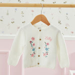 Personalised Front Floral White Lightweight Cardigan