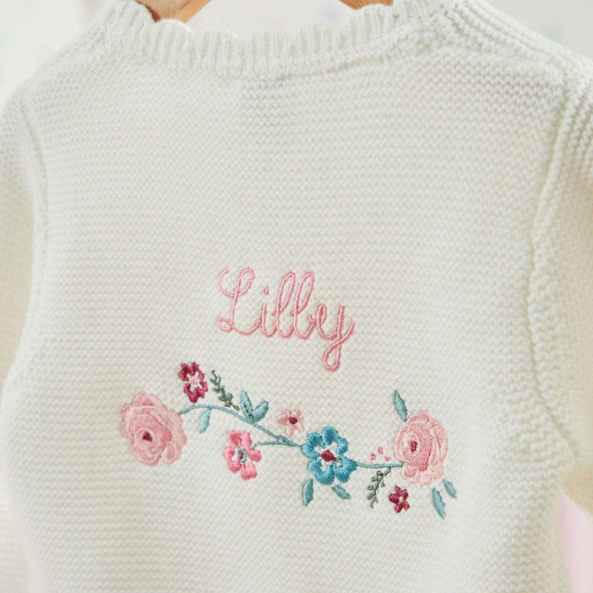 Personalised Back Floral White Lightweight Cardigan