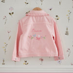 Personalised Floral Butterfly Pink Frill Denim Jacket