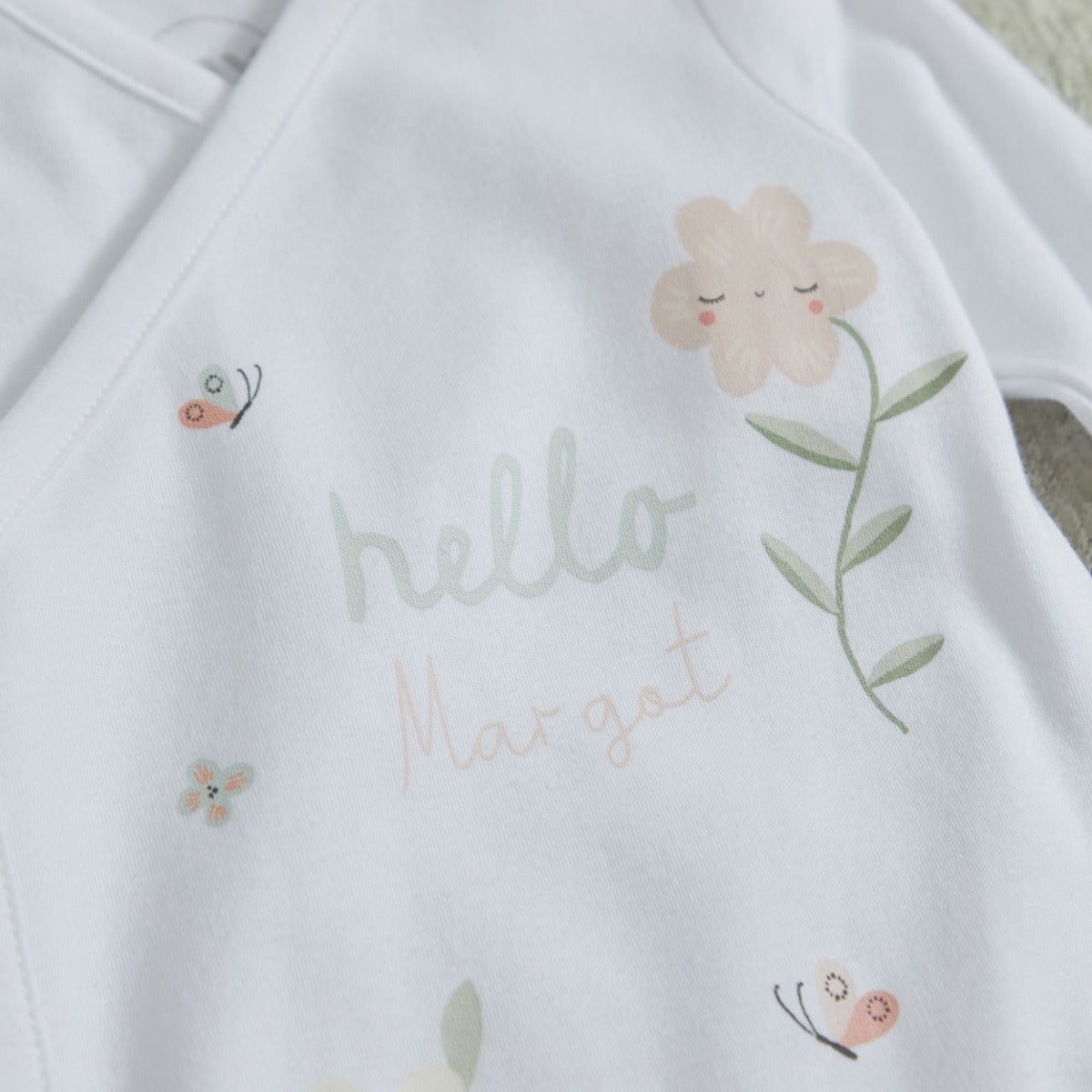Personalised Floral All-Over Print Wrap Sleepsuit & Hat Gift Set 