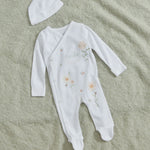 Personalised Floral All-Over Print Wrap Sleepsuit & Hat Gift Set 
