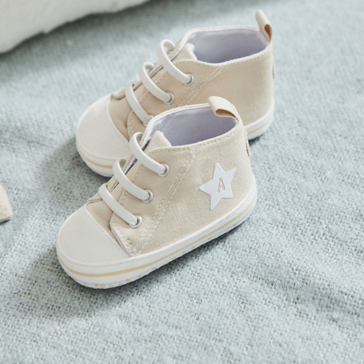 Personalised Star Oatmeal Baby High Top Trainers 