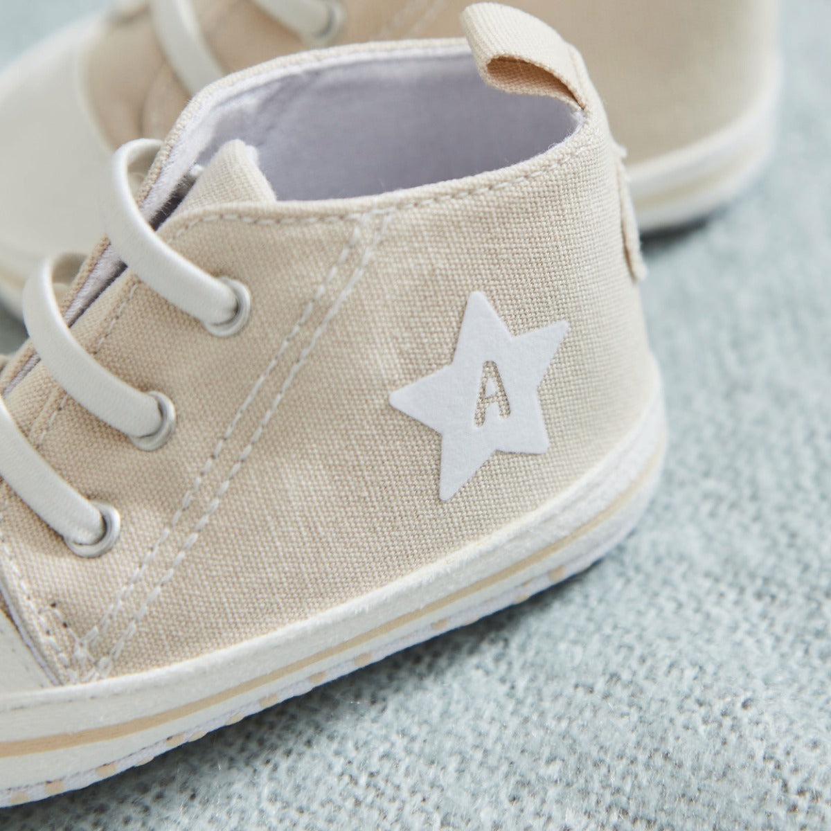 Personalised Star Oatmeal Baby High Top Trainers 