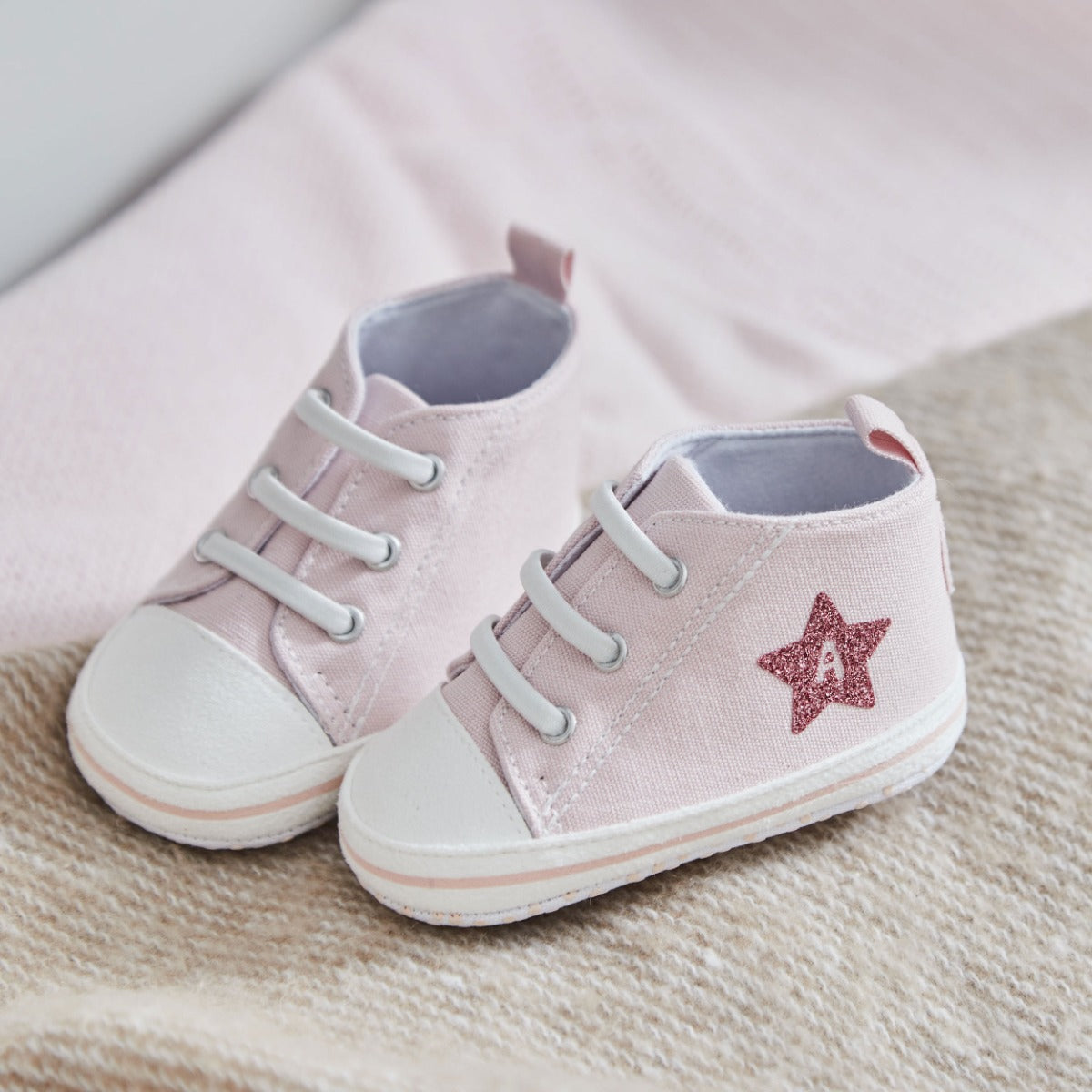 Personalised Star Pink Glitter Baby High Top Trainers 