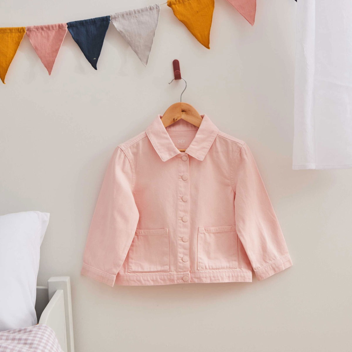 My Kids Personalised Pink Heart Denim Jacket 