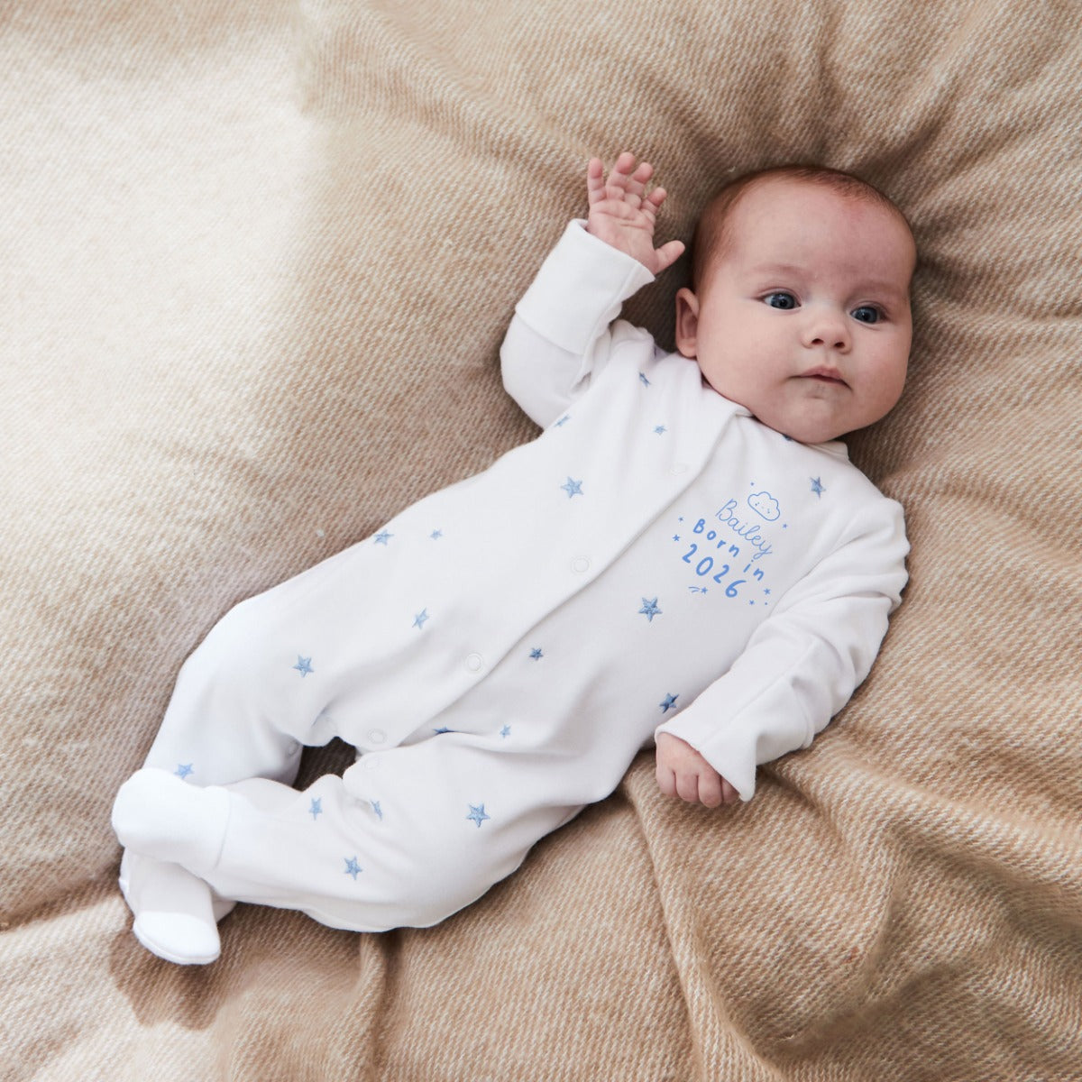 Personalised Born 2026 Star Design Sleepsuit