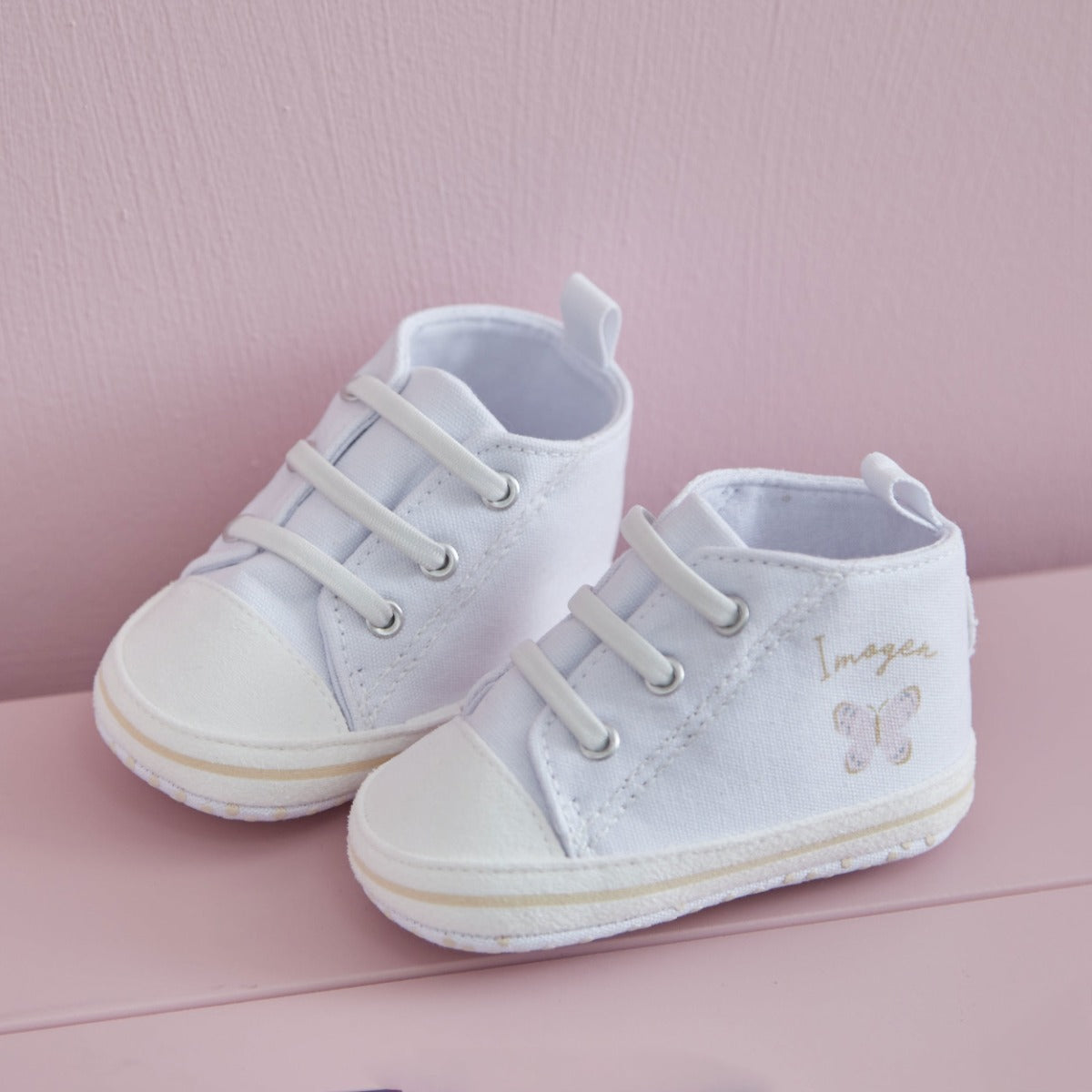 Personalised Pink Butterfly White Baby High Tops