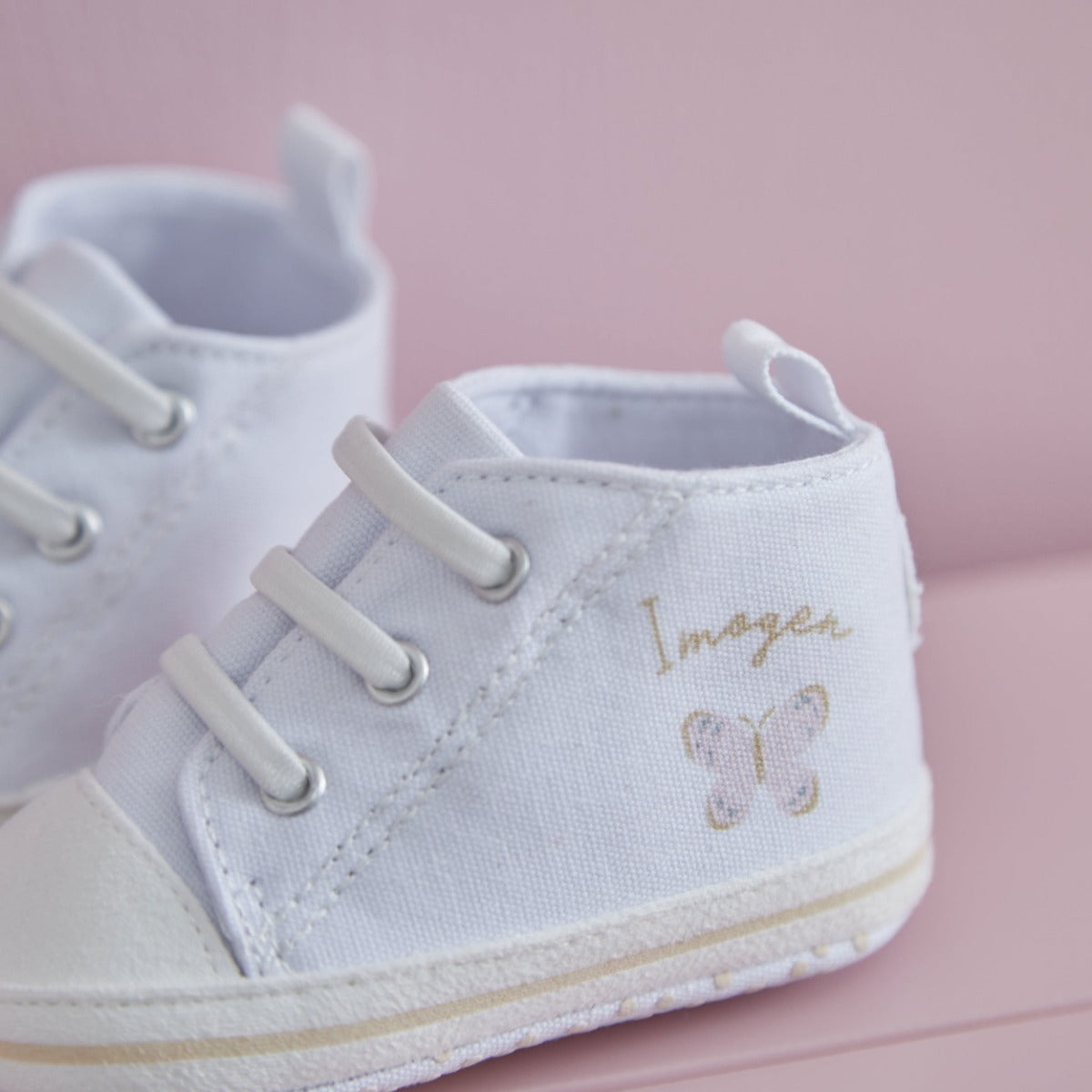 Personalised Pink Butterfly White Baby High Tops