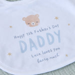 Personalised Father's Day Baby Bear Bib in White and Blue