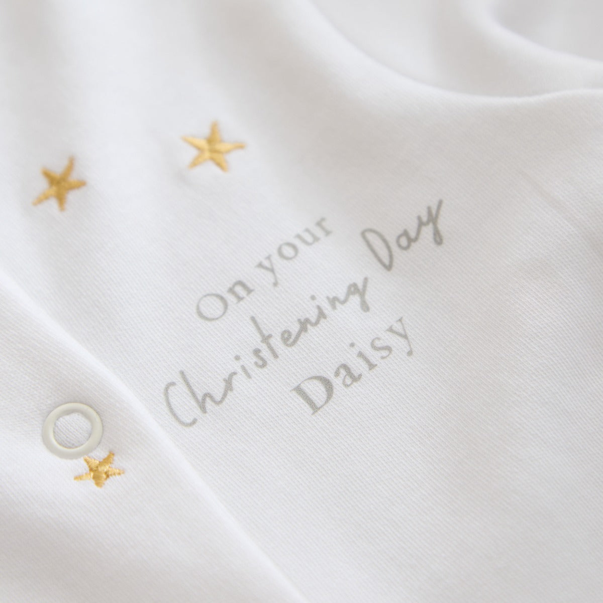 Personalised Christening Day Gold Star Sleepsuit