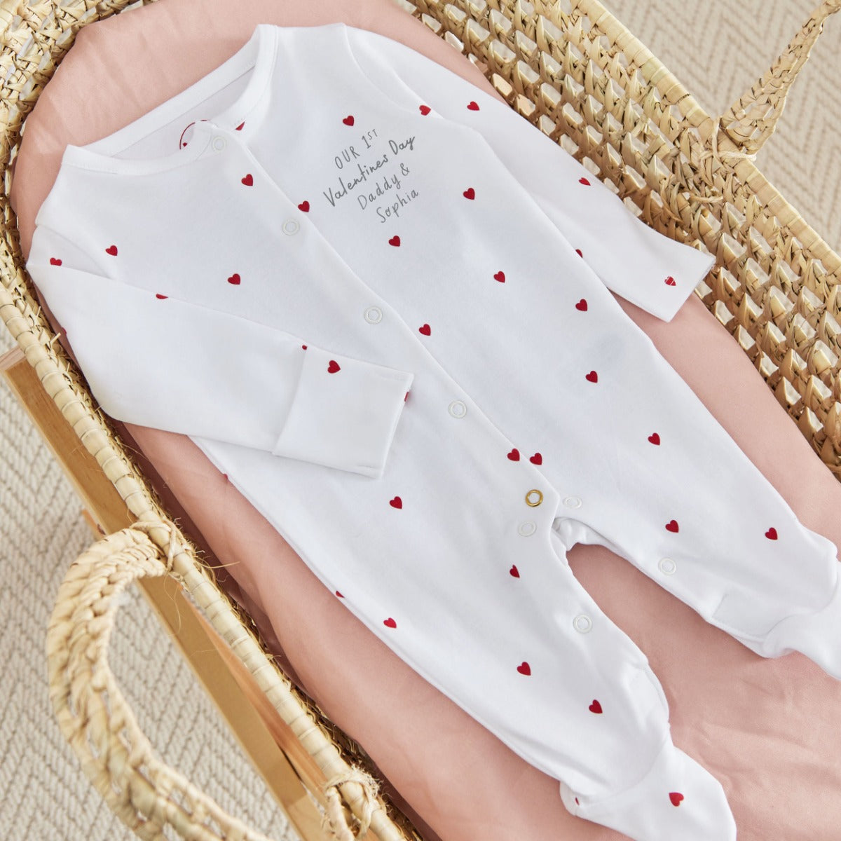 Personalised Our 1st Valentines Red Heart Sleepsuit