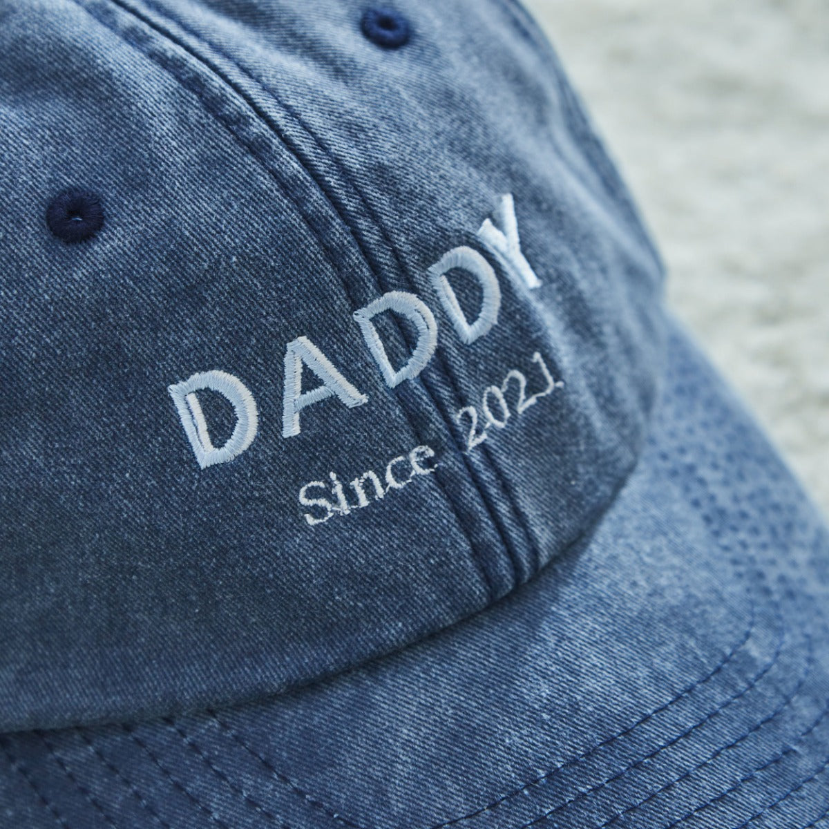 Personalised Vintage Daddy Cap in Denim Blue