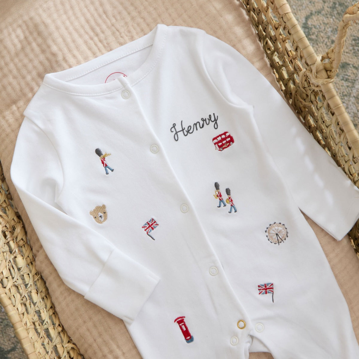 Personalised Heritage London Embroidered Organic Cotton Sleepsuit