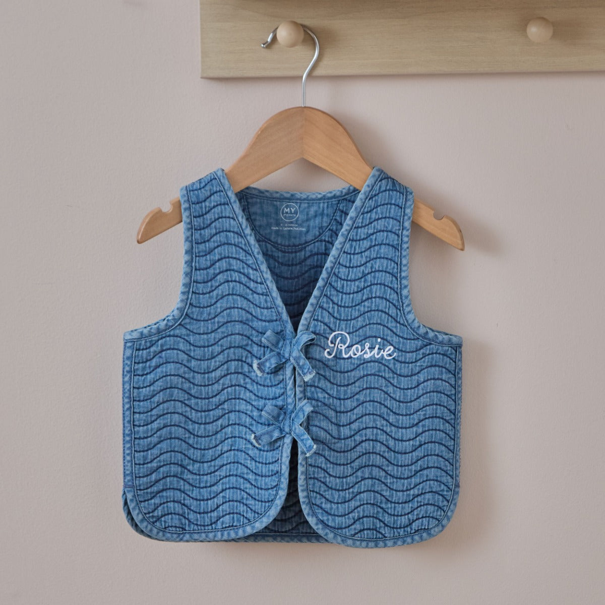 Personalised Front Name Quilted Denim Gilet
