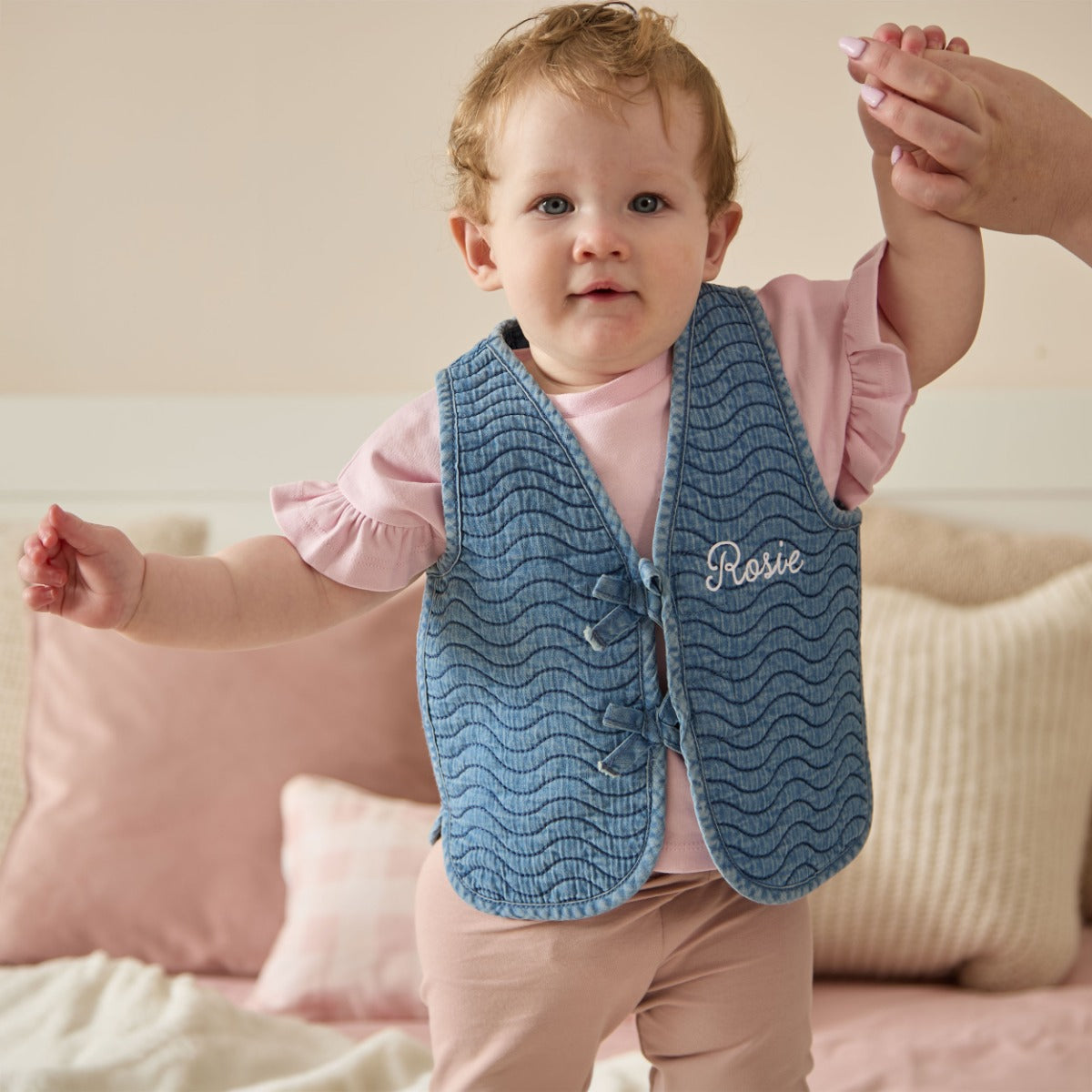 Personalised Front Name Quilted Denim Gilet