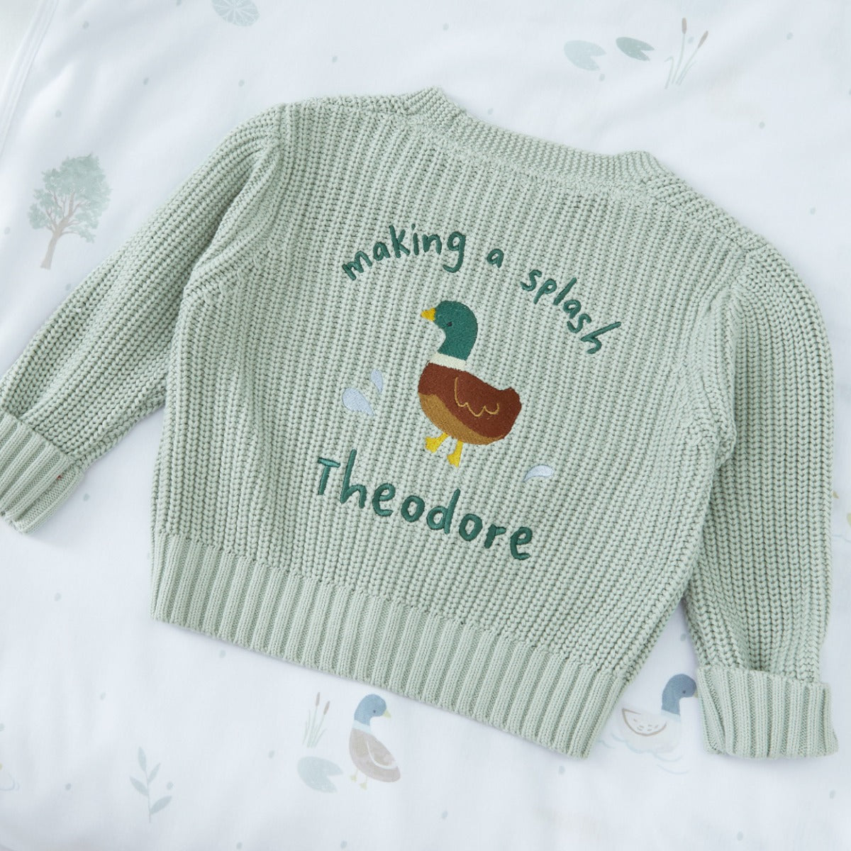 Personalised Duck Sage Cardigan
