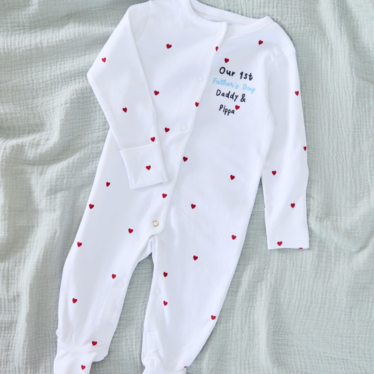 Personalised Our 1st Father's Day Red Heart Sleepsuit