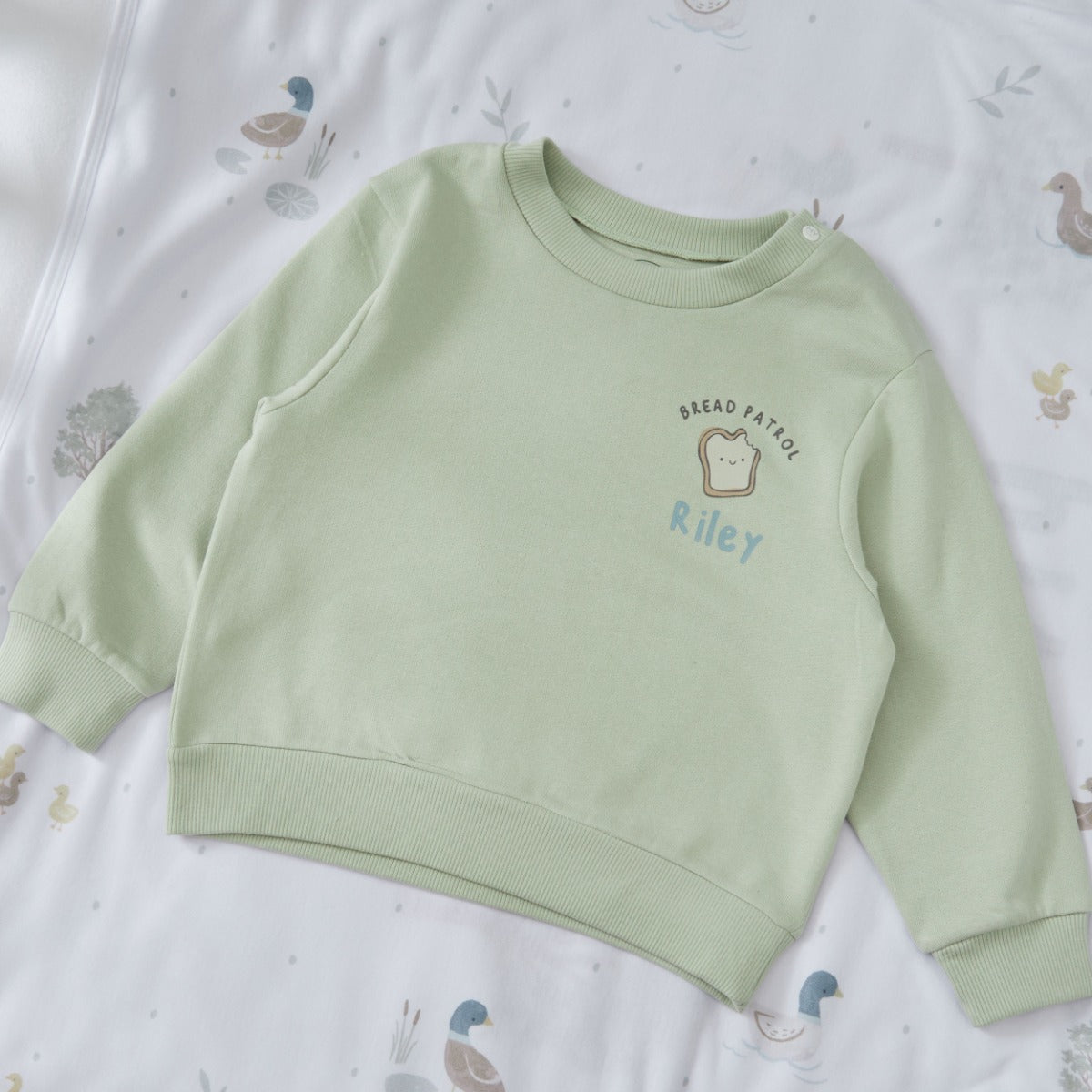 Personalised Duck Feeding Crew Sage Sweater