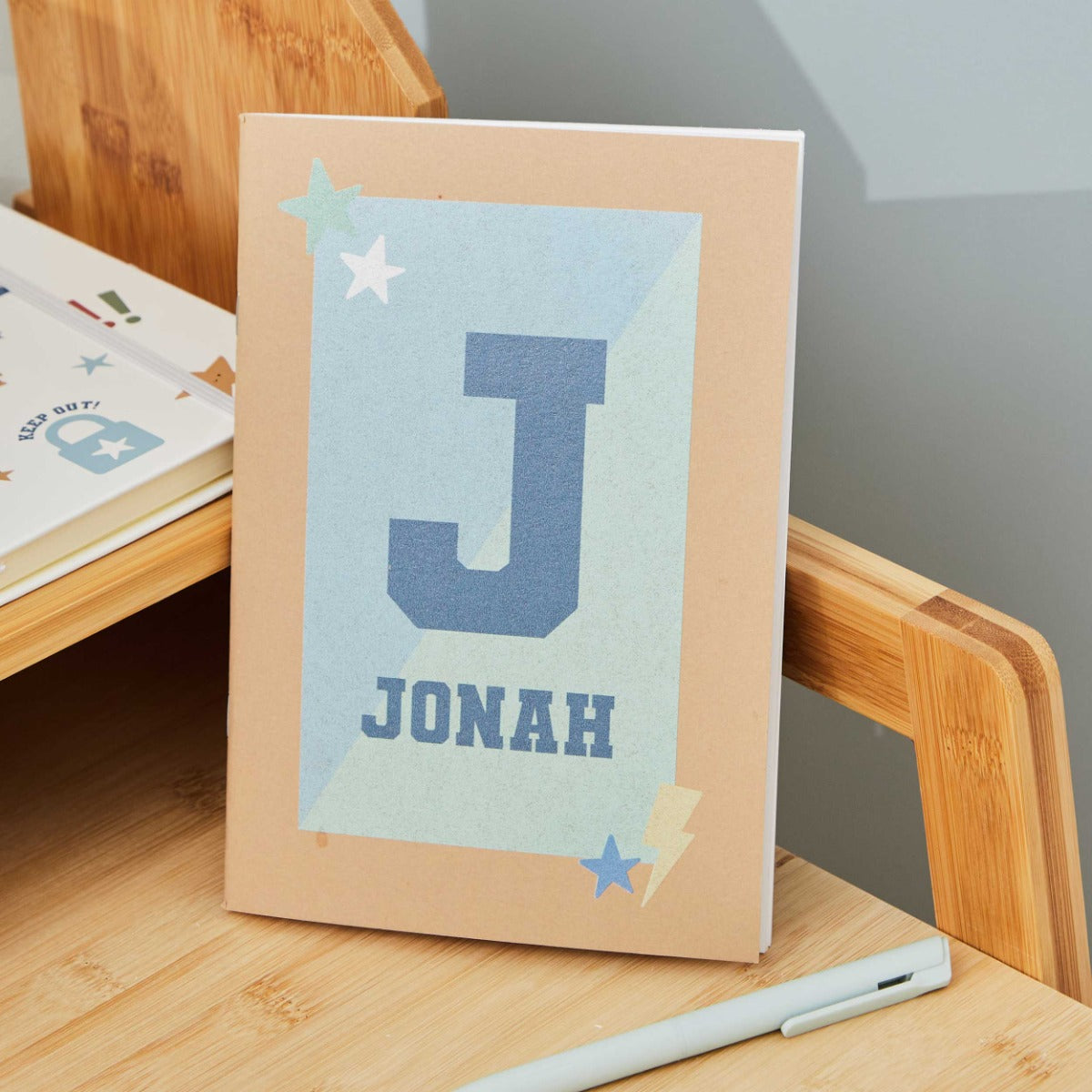 My Kids Personalised Blue Varsity Softcover Blank Notebook
