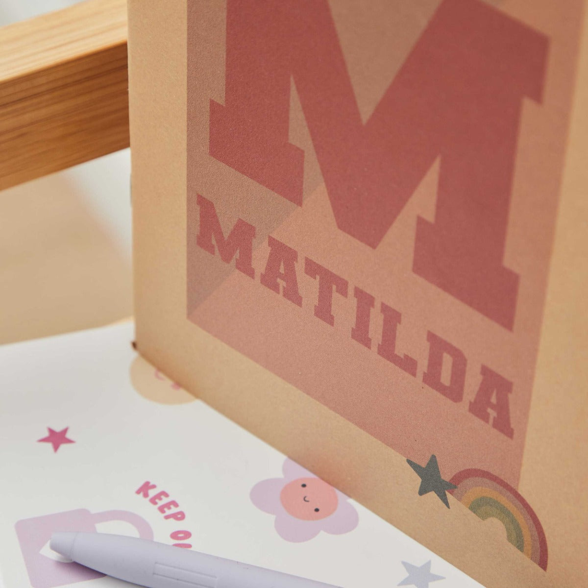 My Kids Personalised Pink Varsity Softcover Blank Notebook
