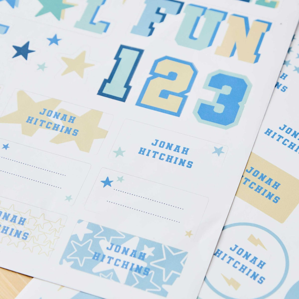 My Kids Personalised Blue Varsity Sticker Sheets
