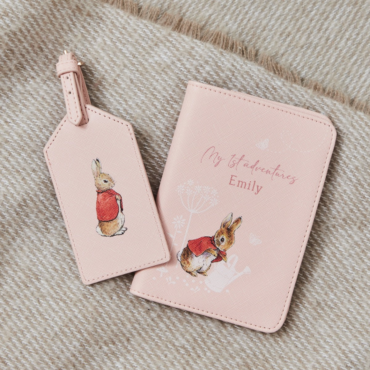 Personalised Flopsy™ Bunny Pink Passport Holder & Luggage Tag Set