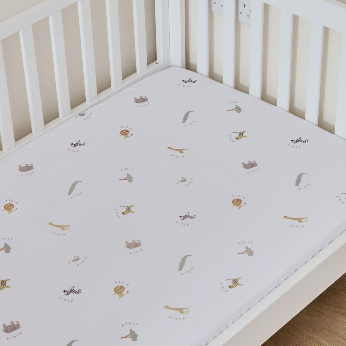 Personalised Safari All-Over Print Fitted Cot Sheet