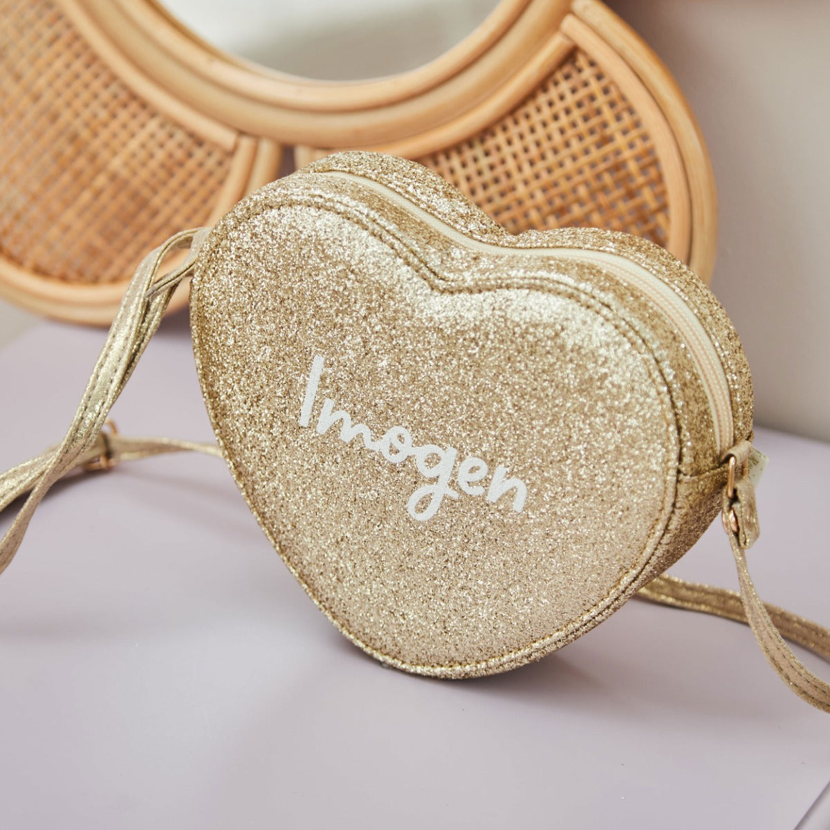 Personalised Rockahula Love Heart Gold Glitter Bag