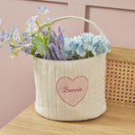 Personalised Pink Heart Small Ecru Cord Storage Basket