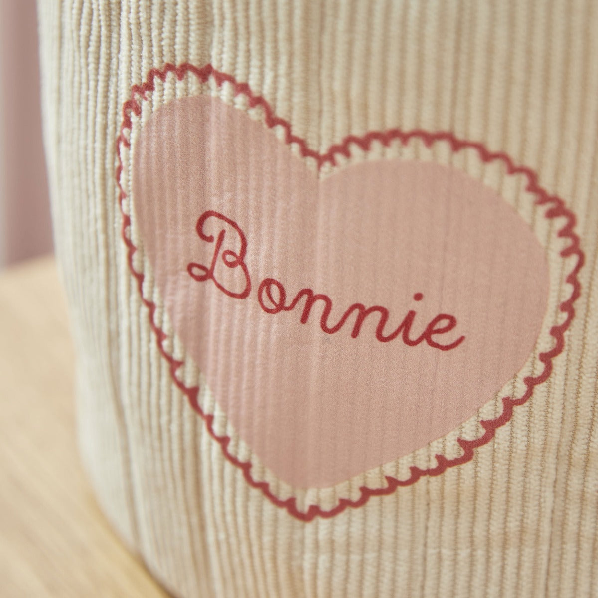 Personalised Pink Heart Small Ecru Cord Storage Basket
